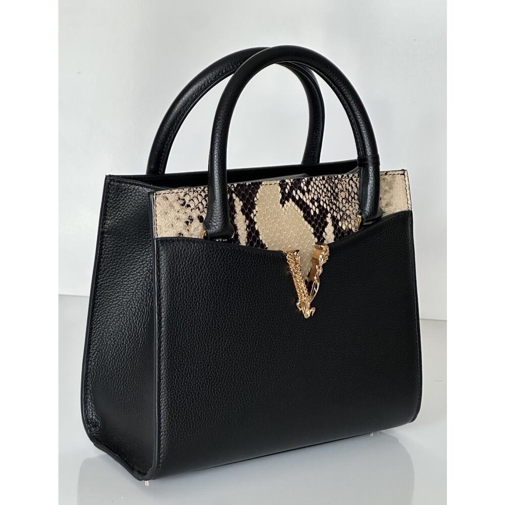 Versace Virtus Calf Leather Small Black Top Handle Bag 1005960 IT NWT $1825